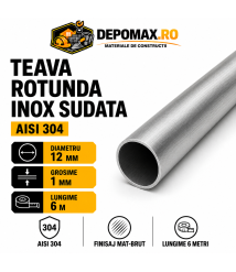 Teava rotunda inox sudata AISI 304, 12 x 1 mm, 6 metri Teava rotunda inox sudata AISI 304, 12 x 1 mm, 6 metri